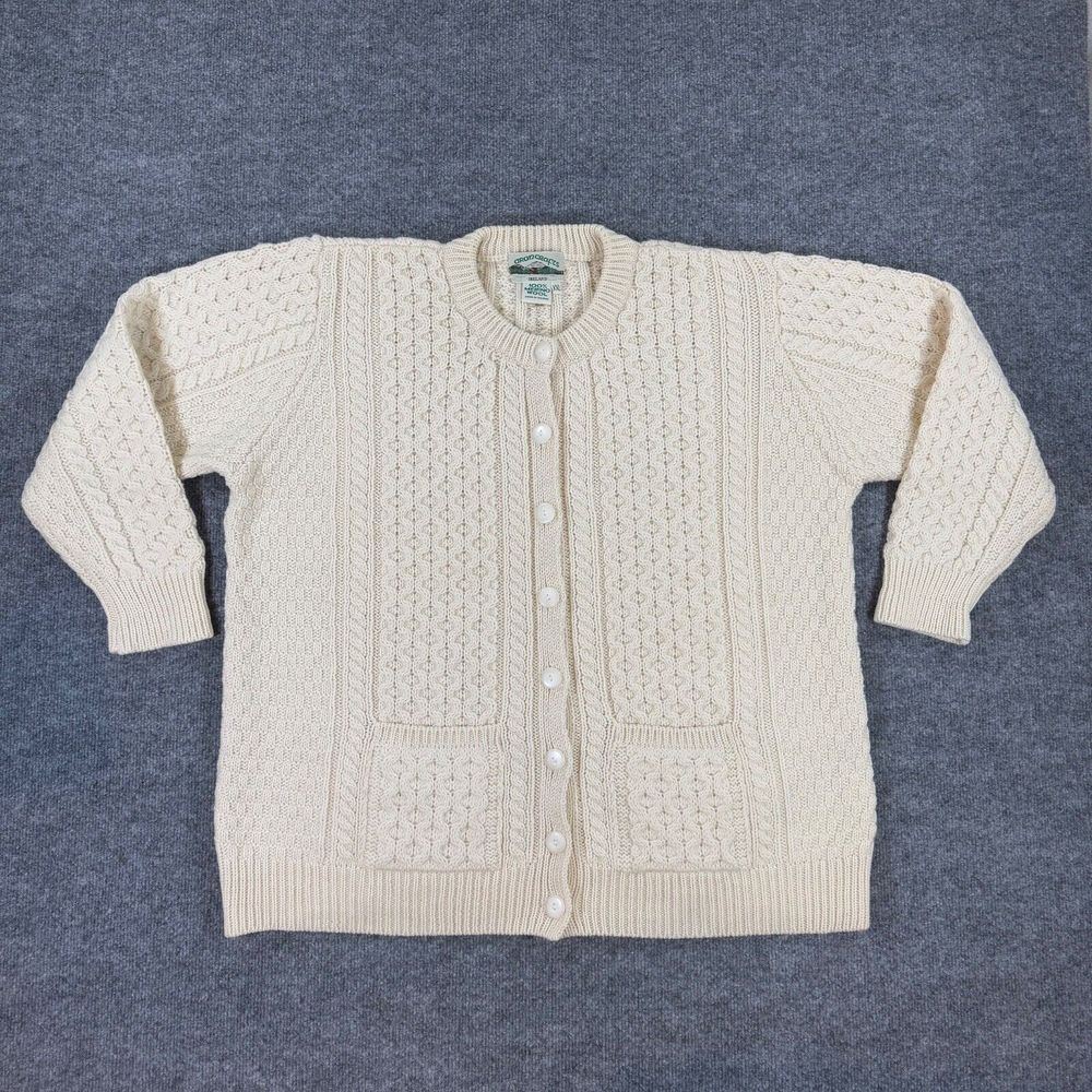 Aran Crafts Womens Sweater 2XL Ivory Merino Wool Cable Knit Cardigan Ireland